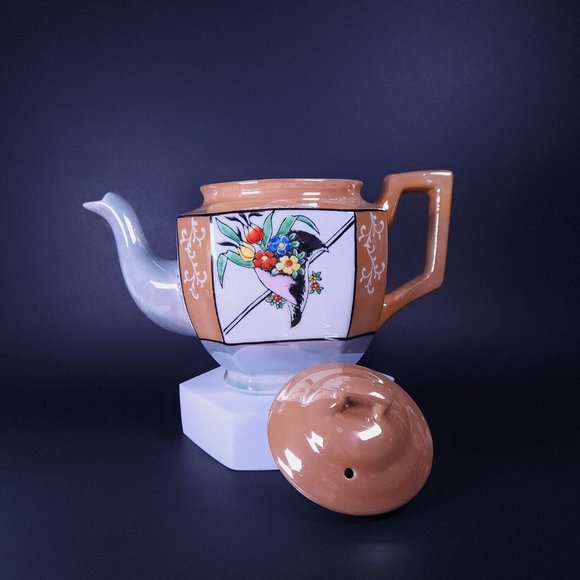Vintage Peach Lusterware Teapot / Japanese Teapot Handpainted - Picture 6 of 7